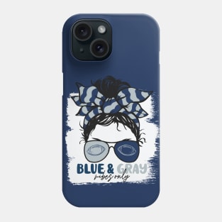 Blue and Gray Vibes Only Football Mom Messy Hair Gameday Phone Case