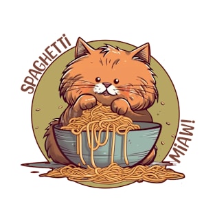 Cat Eating Spaghetti - Miaw! T-Shirt