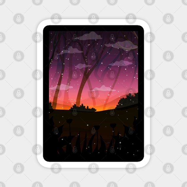 Fireflies in forest at night. Magnet by SALOX