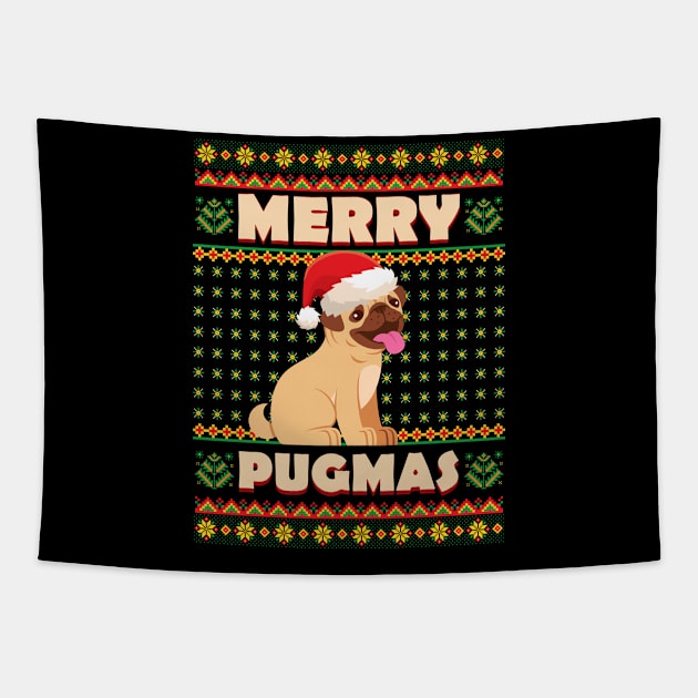 Christmas Pug Merry Xmas Dog Life Tapestry by aneisha