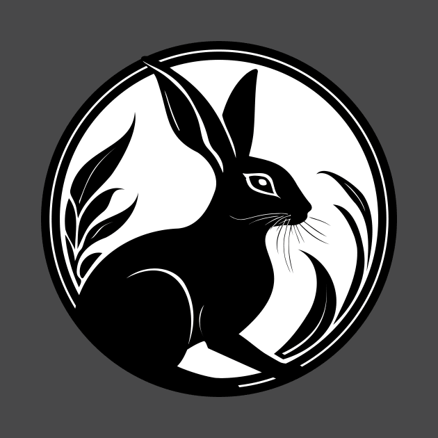 Black Wild Rabbit in the Moon Simple Nature Art by LucentJourneys