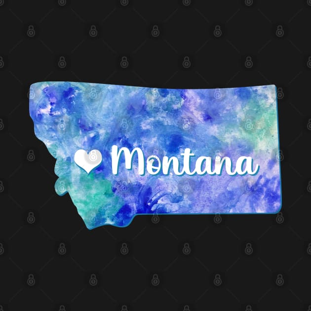 Montana state map USA heart watercolor blue watercolour by WatercolorFun