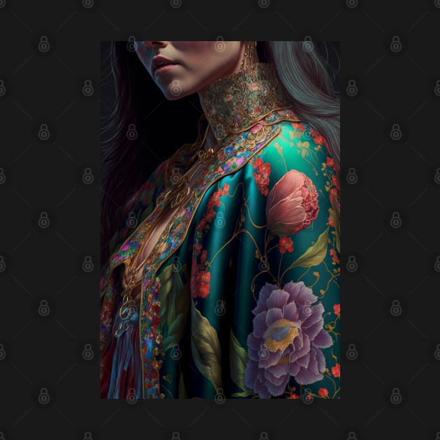 Geisha in floral kimono by Geek Culture