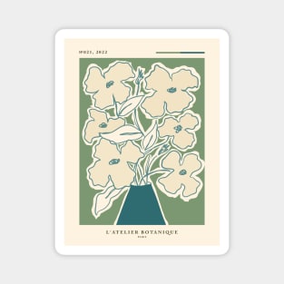 Abstract flowers in a vase, Sage green, Flower market, Paris, Retro poster, Neutral print, Exhibition Magnet