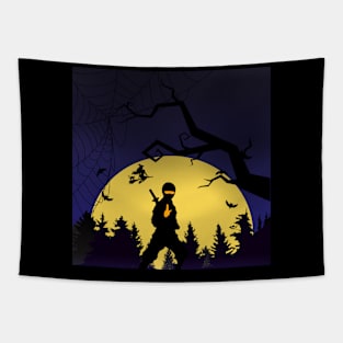 Phantom's Quest: Silhouette Ninja Adventure for Halloween Tapestry