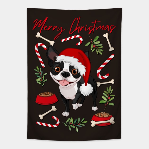 Merry Christmas Bulldog cute dog Seasons Greetings Tis The Season To Be Jolly Cutest puppy Tapestry by BoogieCreates