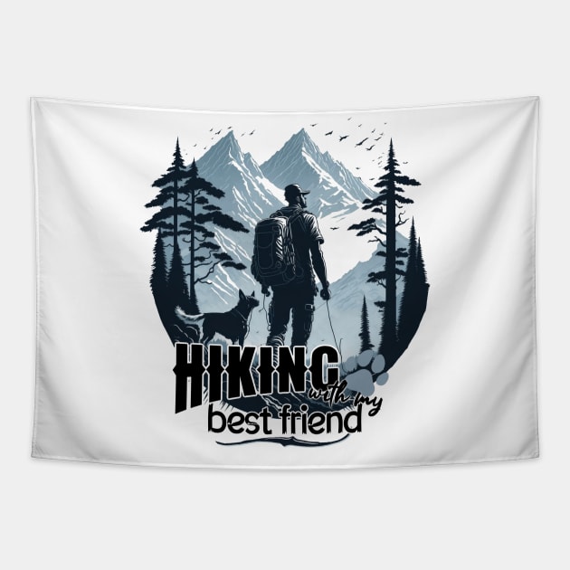 hiking with my best friend mountains trees woods dog Tapestry by design-lab-berlin