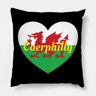 Caerphilly Wales UK Wales Flag Heart Pillow