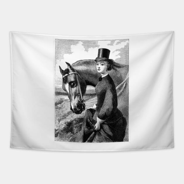 Vintage horsewoman engraving Tapestry by PAULsPRINT