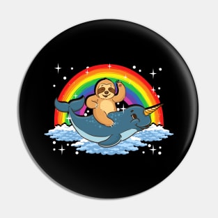 Sloth Riding Narwhal Adorable Unicorn Of The Sea Pin