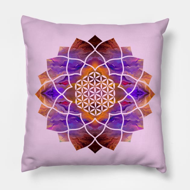 Flower of Life in Lotus - Painted texture Pillow by Nartissima