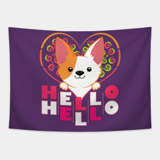 Cute Dog Corgi with Heart - Hello Hello Tapestry