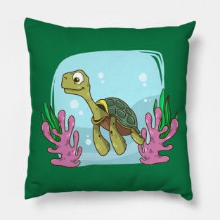 Hand Drawn Sea Turtle Cartoon Pillow