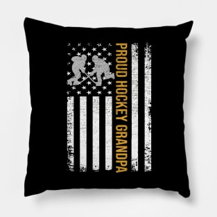 Proud Hockey Grandpa Vintage American Flag Gift Pillow