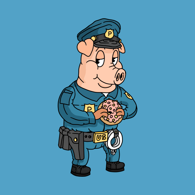 police pig eating a donut, cartoon. by JJadx