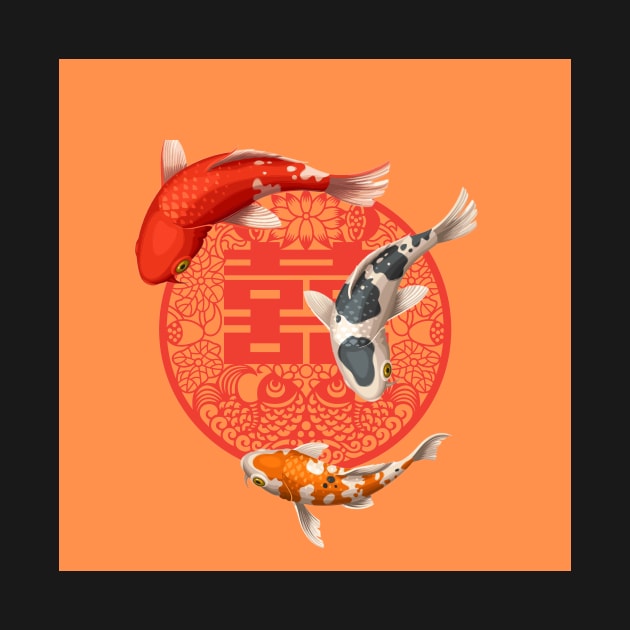 Double Happiness Koi Fish Orange with Red Symbol - Hong Kong Retro by CRAFTY BITCH