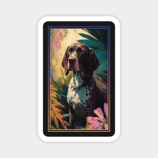 German Shorthair Pointer Dog Vibrant Tropical Flower Tall Digital Oil Painting Portrait Magnet