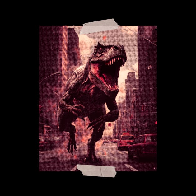 T Rex Tyrannosaurus Running Though The City Dinosaur Design by UNDERGROUNDROOTS