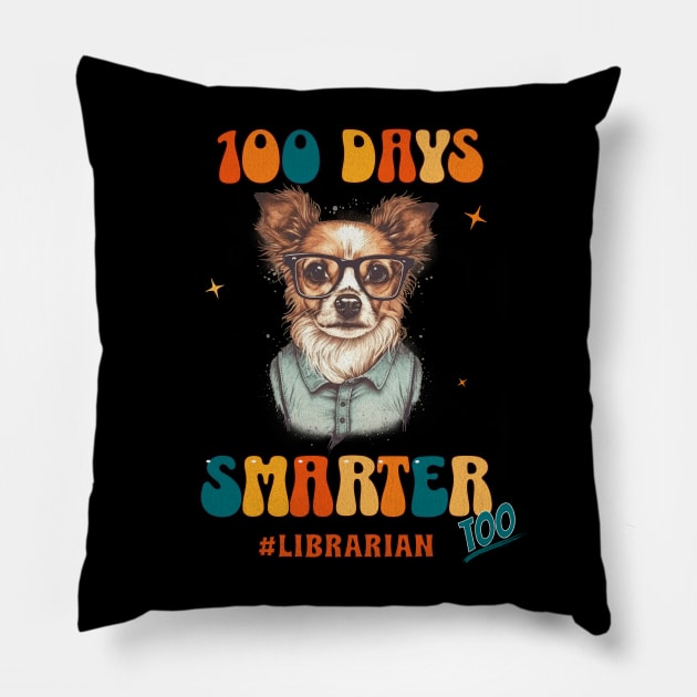 Librarian Pup Tee - "100 Days Smarter" Celebration Pillow by Ingridpd