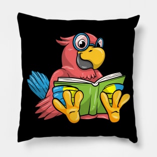 Parrot as Nerd with Glasses and Book Pillow