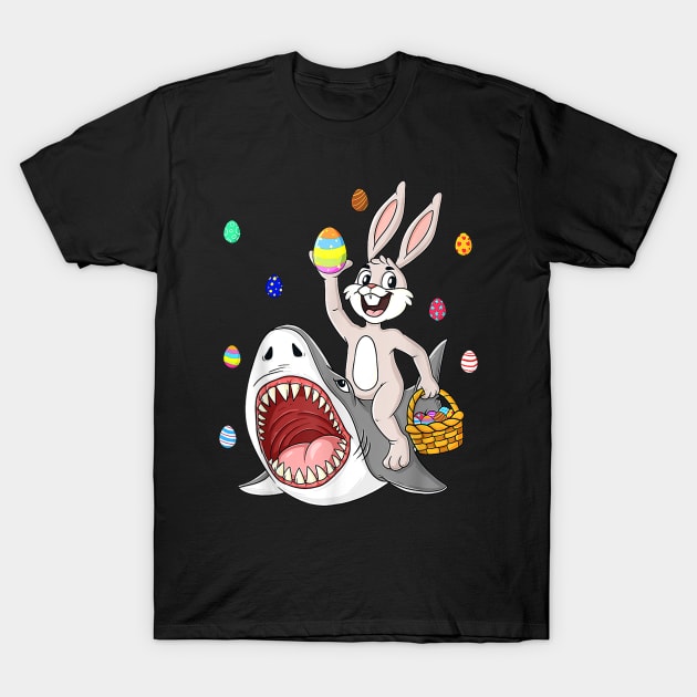 Easter Bunny Riding Shark Funny Eggs Basket Boys Girls Kids T-Shirt