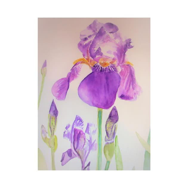 Iris Watercolor Painting - Elegant Purple by SarahRajkotwala