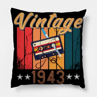 77th Birthday 77 Years Old 77th Vintage Retro cassette Mixtape Music Cassette 1943 Birthday Pillow