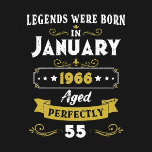 Legends were born in January 1966  55th Birthday Gift for 55 Years Old Dad or Grandpa T-Shirt