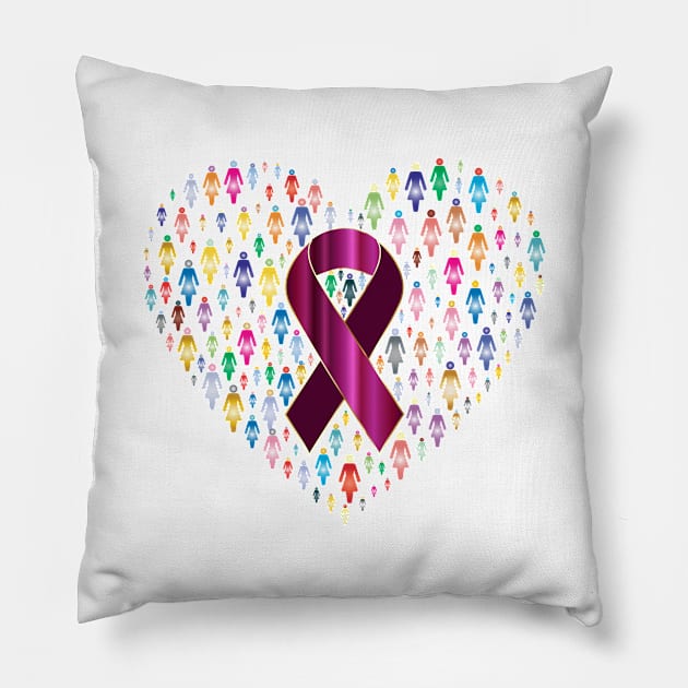 Women heart design with pink ribbon Pillow by Montanescu