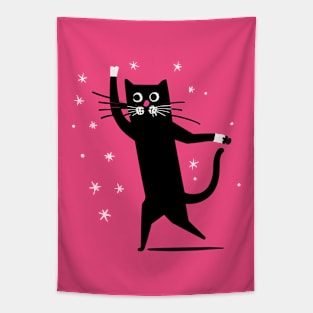 Funny dancing black cat Tapestry