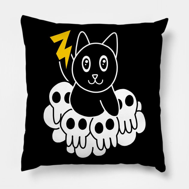 Black Cat Thunder Skulls Pillow by pako-valor