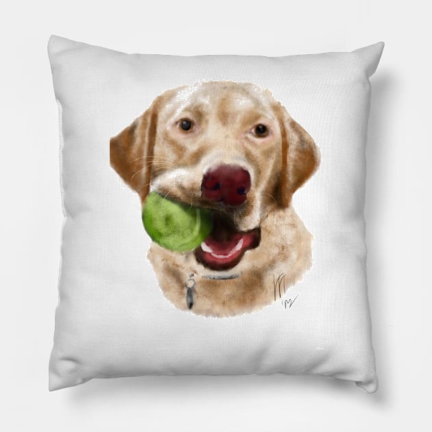 Yellow Lab With a Green Ball Pillow by LITDigitalArt