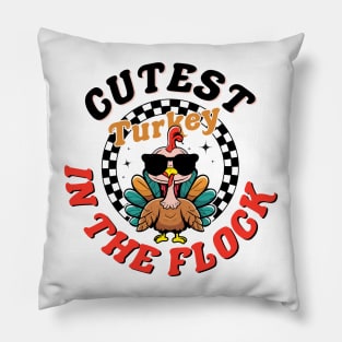 Cutest Turkey In The Flock Thanksgiving For Boys Girls Pillow