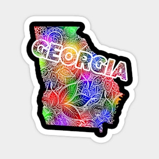 Colorful mandala art map of Georgia with text in multicolor pattern Magnet