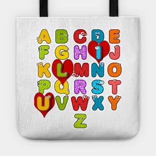 ABC Alphabet I Love You English Teacher Valentines Day Gift Tote