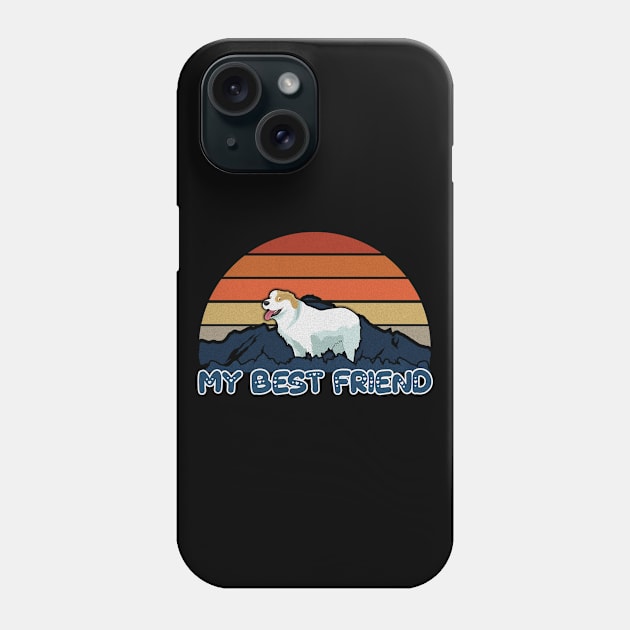 My Best Friend Great Pyrenees Striped Sunset Mountain Background Design - Gift for Great Pyrenees Lovers Phone Case by HarrietsDogGifts