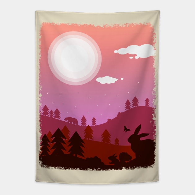 Forest Animals Under Twilight 2 Tapestry by TaliDe