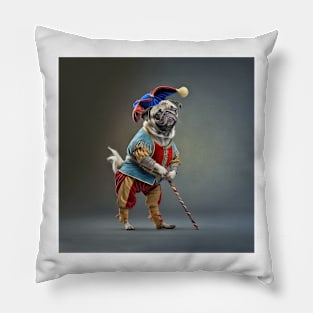 Pug Dog Jester Clown & Cane Pillow