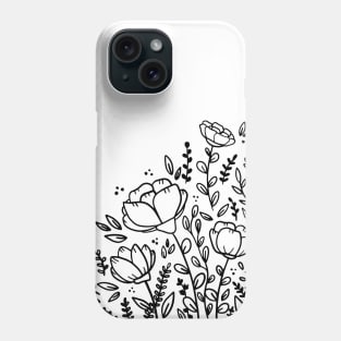 Black and white floral drawing Phone Case