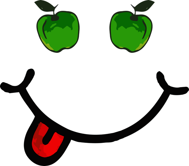Green Apple & Smile (in the shape of a face) Kids T-Shirt by Tilila