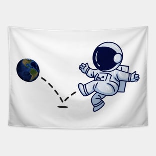 Astronaut plays Soccer with the Earth Tapestry