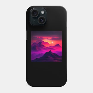 Vaporwave Retrowave sunset mountains landscape purple pink fog Phone Case