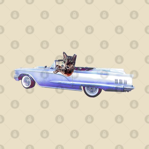 Funny cat art classic car Hot rod Thunderbird Cadillac by LastViewGallery