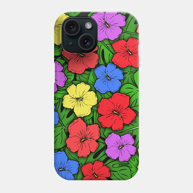 Hibiscus Flowers & Monstera Leaves #4 Phone Case by headrubble