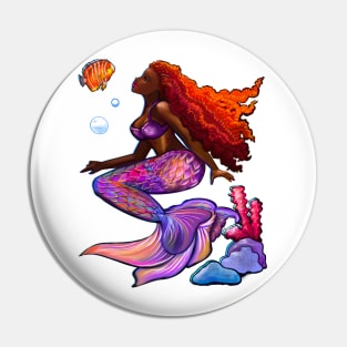 Beautiful Brown skin African American Mermaid. Black mermaid with flowing red hair. Afro locs. Great gift idea for mermaid lovers,Mermay,birthday gift for girls Pin