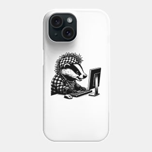 Punk Rock Oddcore Goth Badger on Computer Vintage Style Phone Case