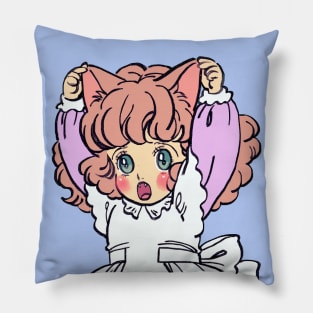 I draw pink pastel chibi neko / the star of cottonland cat girl Pillow