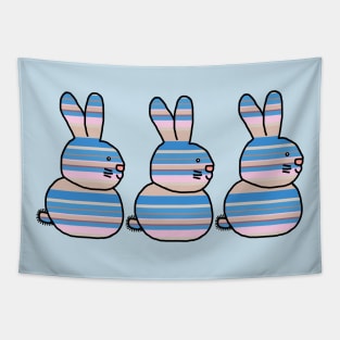 Three Bunnies Cherry Blossom Stripes Cute Animals Tapestry