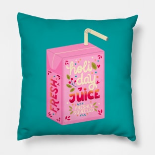 Juice box with hand lettering holiday juice. Cute festive winter holiday illustration. Bright colorful pink and blue greeting card. Pillow