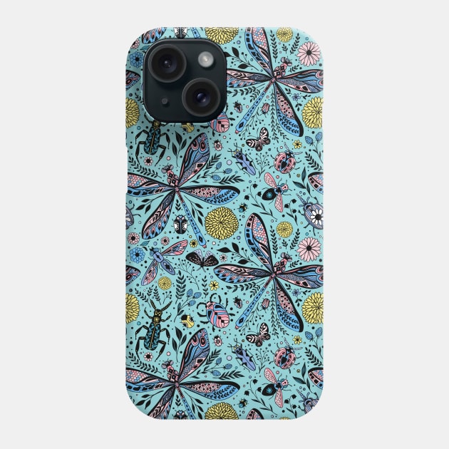 Doodle bugs on pool blue Phone Case by katerinamk